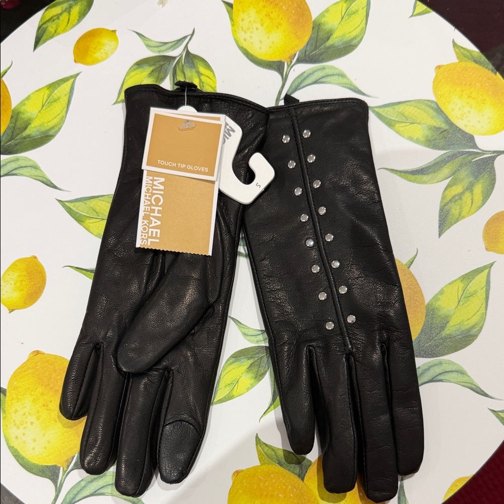 Studded MICHEAL KORS BLACK Leather Gloves SIZE S